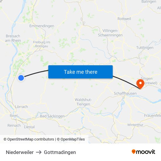 Niederweiler to Gottmadingen map