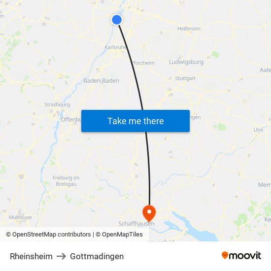 Rheinsheim to Gottmadingen map