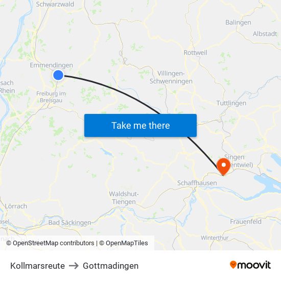 Kollmarsreute to Gottmadingen map