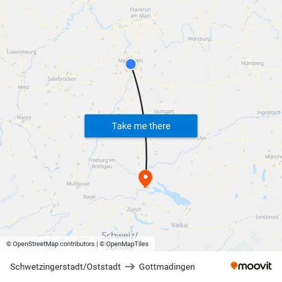 Schwetzingerstadt/Oststadt to Gottmadingen map