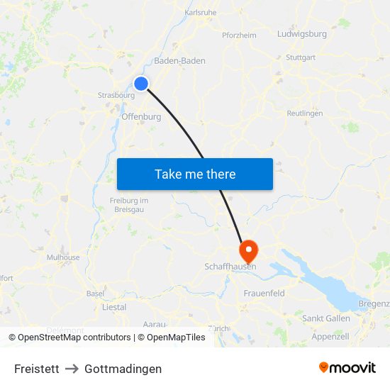 Freistett to Gottmadingen map