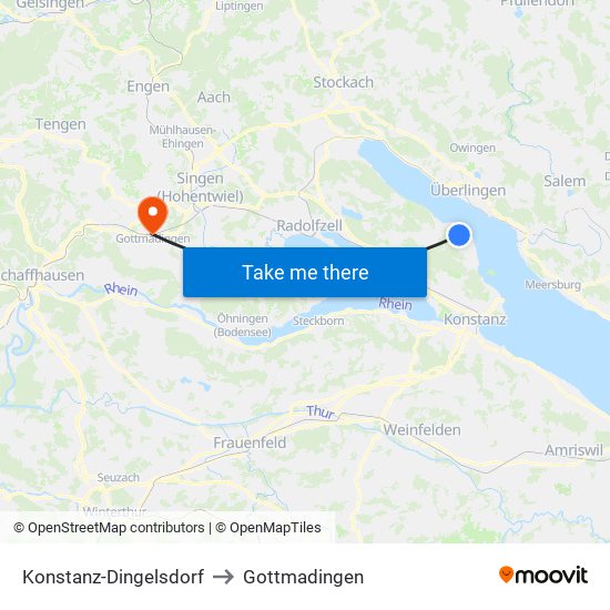 Konstanz-Dingelsdorf to Gottmadingen map