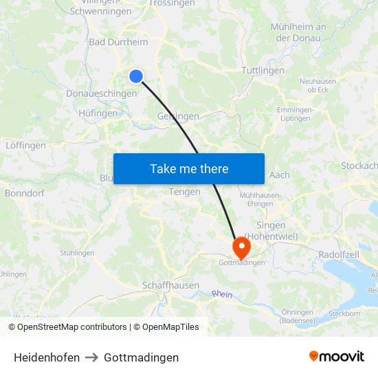 Heidenhofen to Gottmadingen map