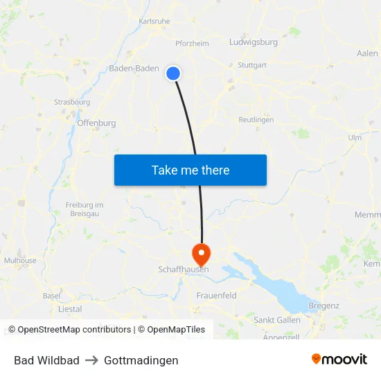 Bad Wildbad to Gottmadingen map