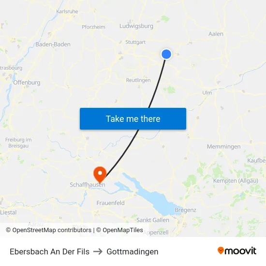 Ebersbach An Der Fils to Gottmadingen map