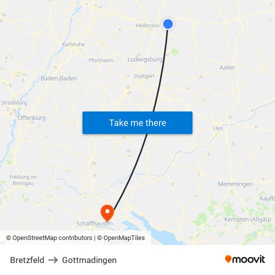 Bretzfeld to Gottmadingen map