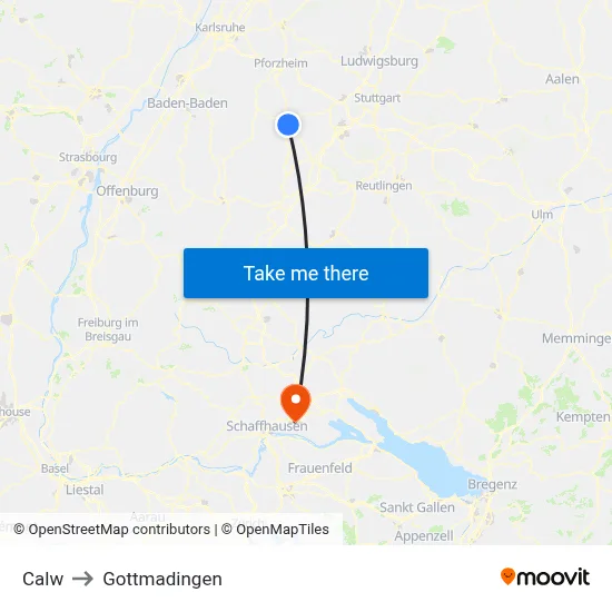 Calw to Gottmadingen map