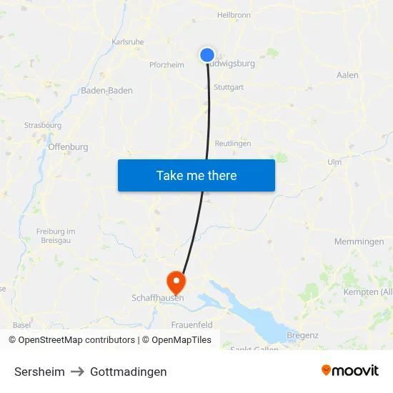 Sersheim to Gottmadingen map