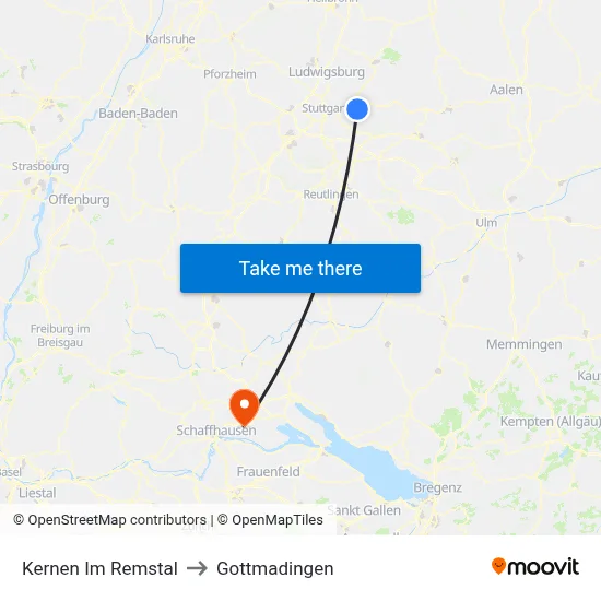 Kernen Im Remstal to Gottmadingen map
