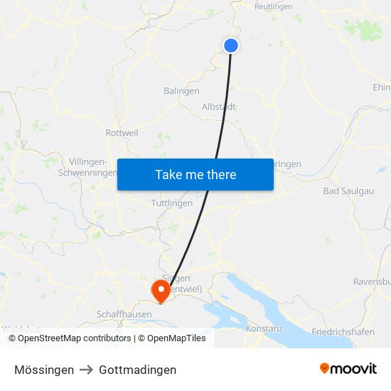 Mössingen to Gottmadingen map