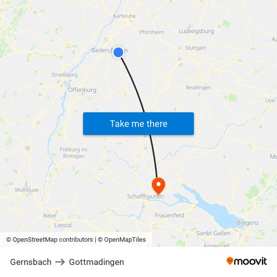 Gernsbach to Gottmadingen map