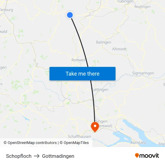 Schopfloch to Gottmadingen map