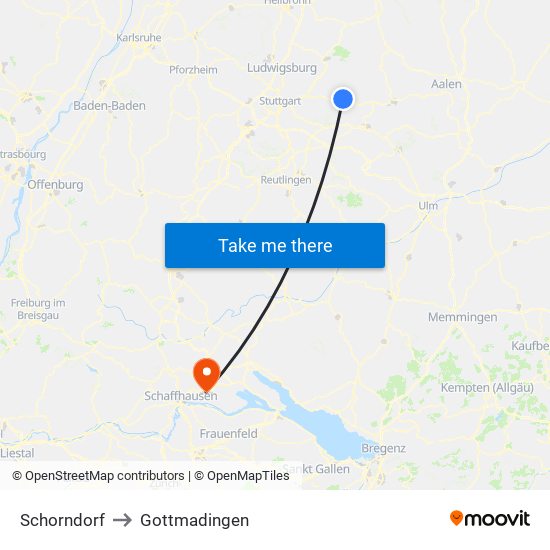 Schorndorf to Gottmadingen map