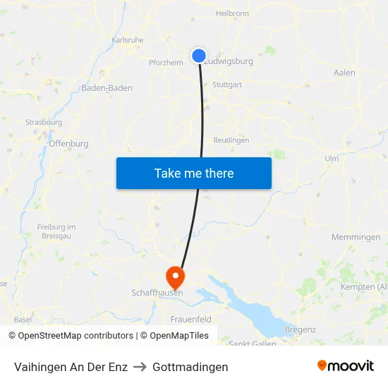 Vaihingen An Der Enz to Gottmadingen map