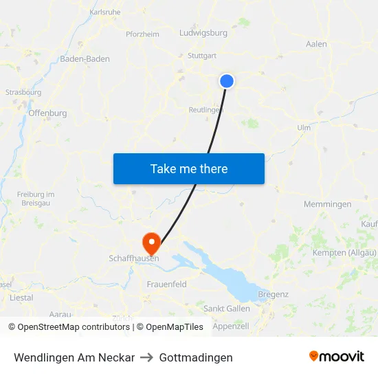 Wendlingen Am Neckar to Gottmadingen map