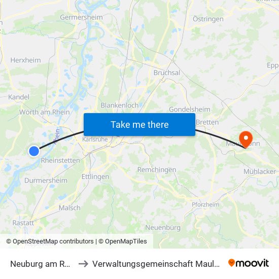 Neuburg am Rhein to Verwaltungsgemeinschaft Maulbronn map