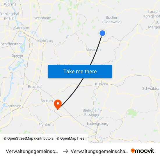 Verwaltungsgemeinschaft Limbach to Verwaltungsgemeinschaft Maulbronn map