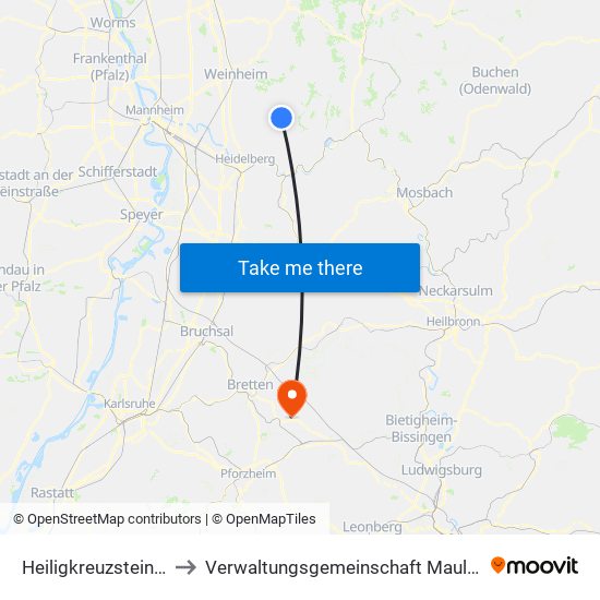 Heiligkreuzsteinach to Verwaltungsgemeinschaft Maulbronn map