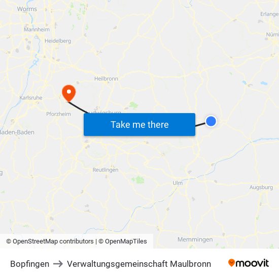 Bopfingen to Verwaltungsgemeinschaft Maulbronn map