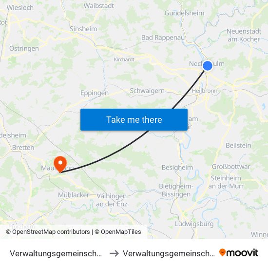 Verwaltungsgemeinschaft Neckarsulm to Verwaltungsgemeinschaft Maulbronn map