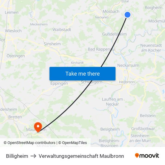 Billigheim to Verwaltungsgemeinschaft Maulbronn map