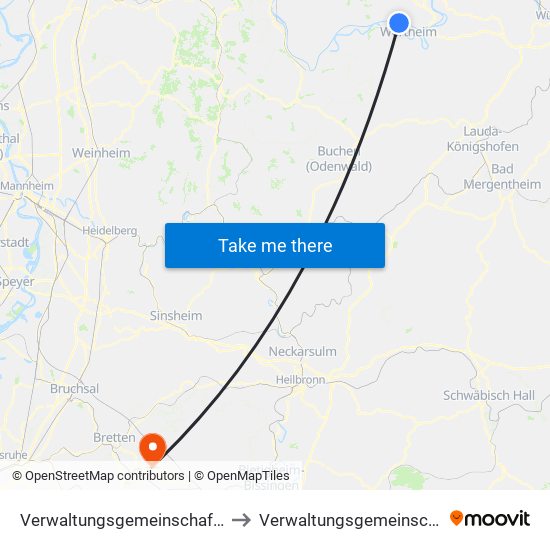 Verwaltungsgemeinschaft Kreuzwertheim to Verwaltungsgemeinschaft Maulbronn map