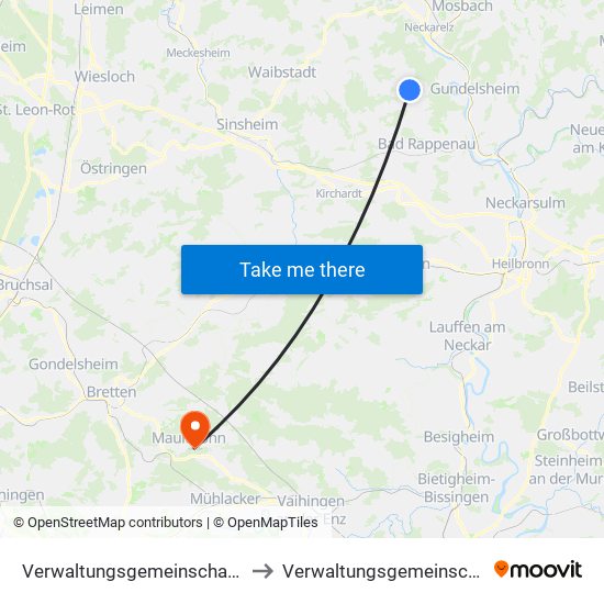 Verwaltungsgemeinschaft Haßmersheim to Verwaltungsgemeinschaft Maulbronn map