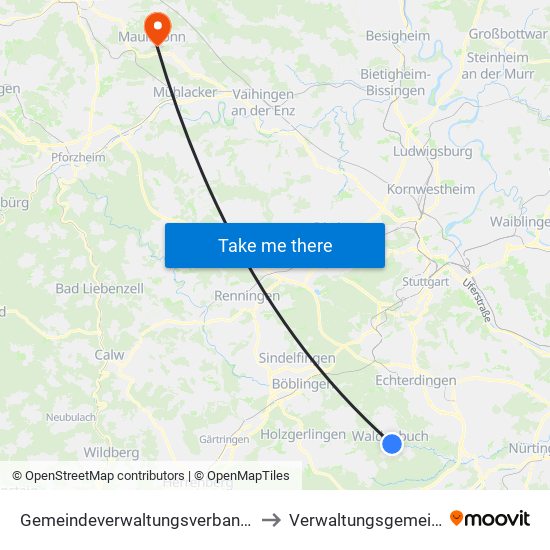 Gemeindeverwaltungsverband Waldenbuch/Steinenbronn to Verwaltungsgemeinschaft Maulbronn map