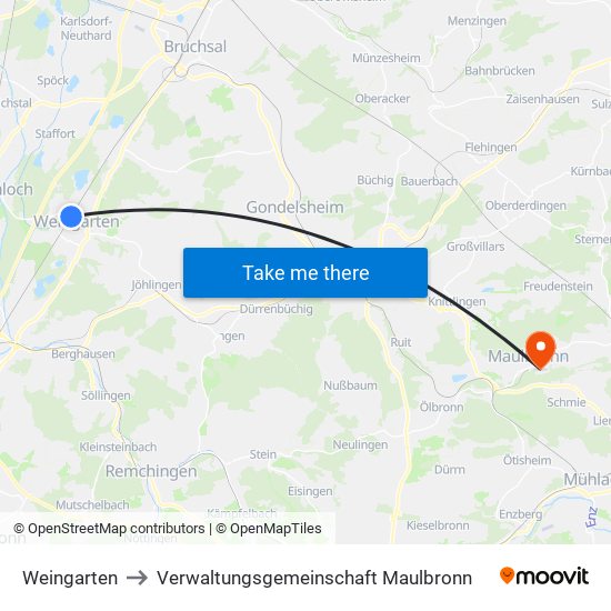 Weingarten to Verwaltungsgemeinschaft Maulbronn map