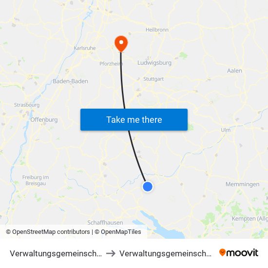 Verwaltungsgemeinschaft Meßkirch to Verwaltungsgemeinschaft Maulbronn map