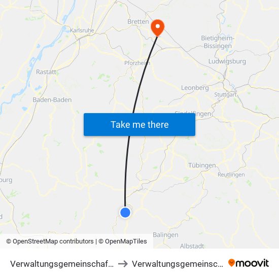 Verwaltungsgemeinschaft Sulz am Neckar to Verwaltungsgemeinschaft Maulbronn map