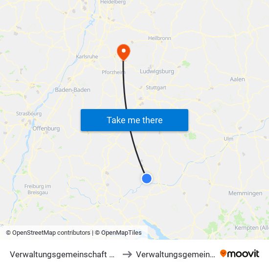 Verwaltungsgemeinschaft Stetten am Kalten Markt to Verwaltungsgemeinschaft Maulbronn map