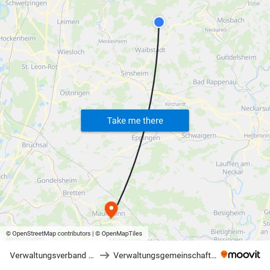 Verwaltungsverband Waibstadt to Verwaltungsgemeinschaft Maulbronn map