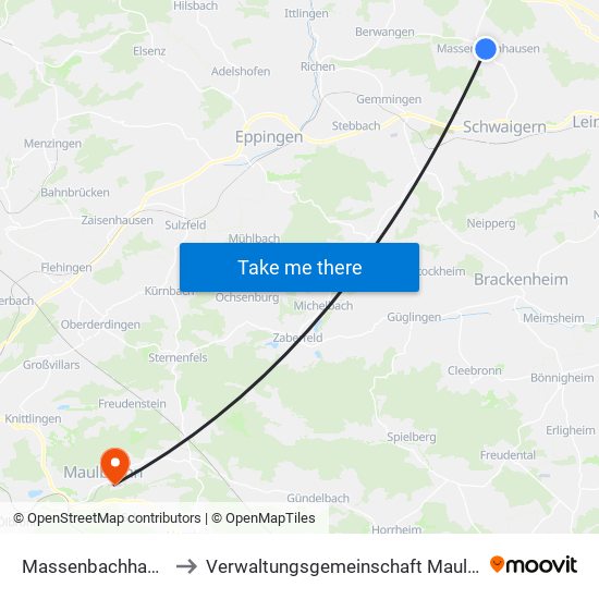 Massenbachhausen to Verwaltungsgemeinschaft Maulbronn map