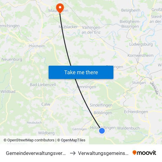 Gemeindeverwaltungsverband Holzgerlingen to Verwaltungsgemeinschaft Maulbronn map