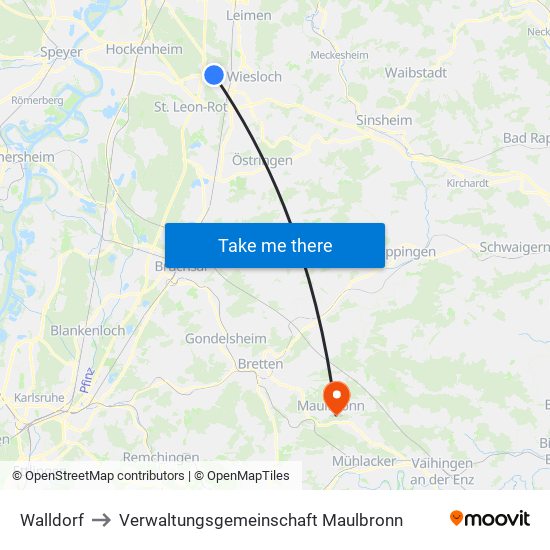 Walldorf to Verwaltungsgemeinschaft Maulbronn map