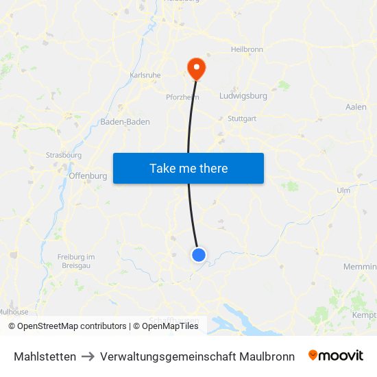 Mahlstetten to Verwaltungsgemeinschaft Maulbronn map