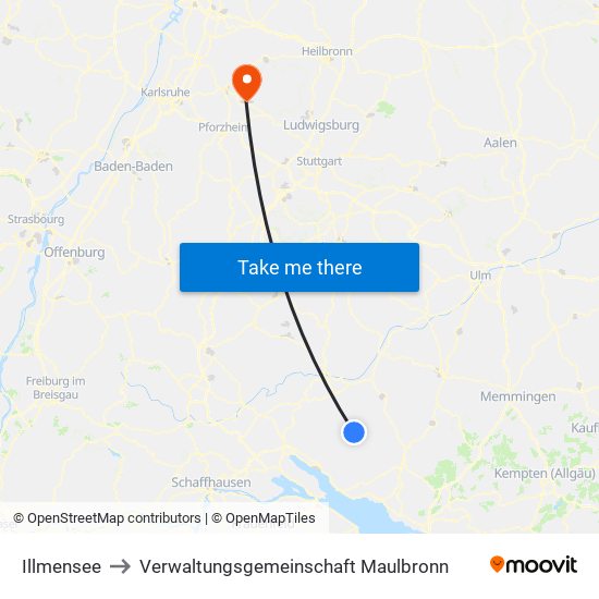 Illmensee to Verwaltungsgemeinschaft Maulbronn map