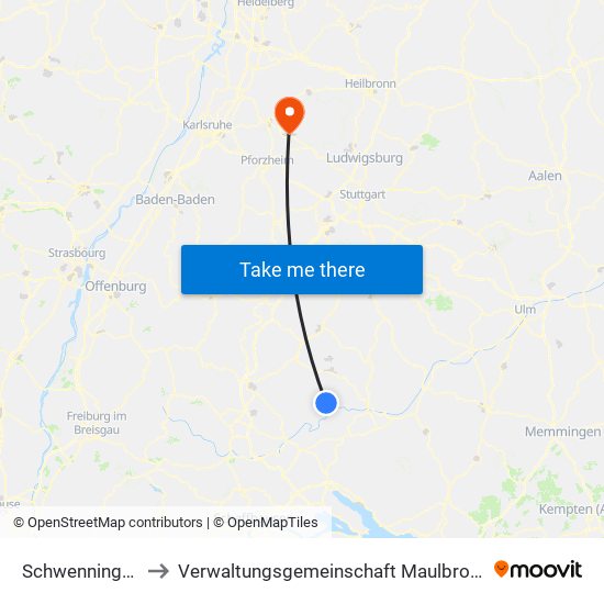 Schwenningen to Verwaltungsgemeinschaft Maulbronn map