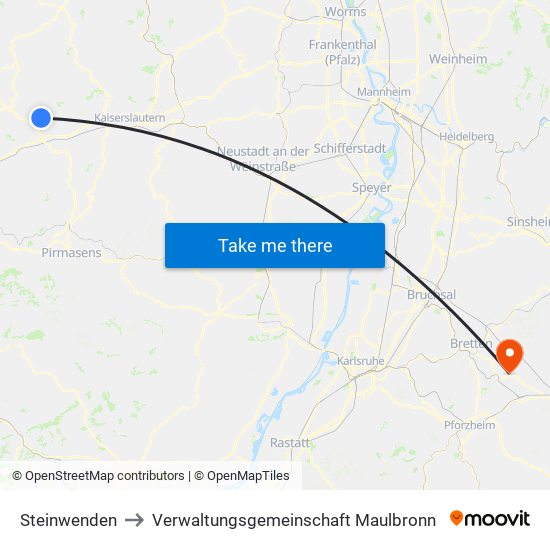 Steinwenden to Verwaltungsgemeinschaft Maulbronn map