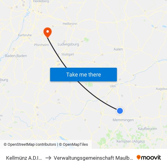 Kellmünz A.D.Iller to Verwaltungsgemeinschaft Maulbronn map