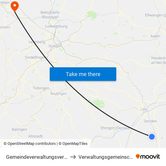 Gemeindeverwaltungsverband Dietenheim to Verwaltungsgemeinschaft Maulbronn map
