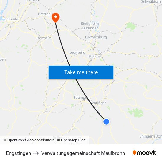 Engstingen to Verwaltungsgemeinschaft Maulbronn map