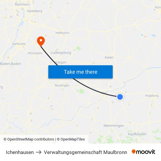 Ichenhausen to Verwaltungsgemeinschaft Maulbronn map
