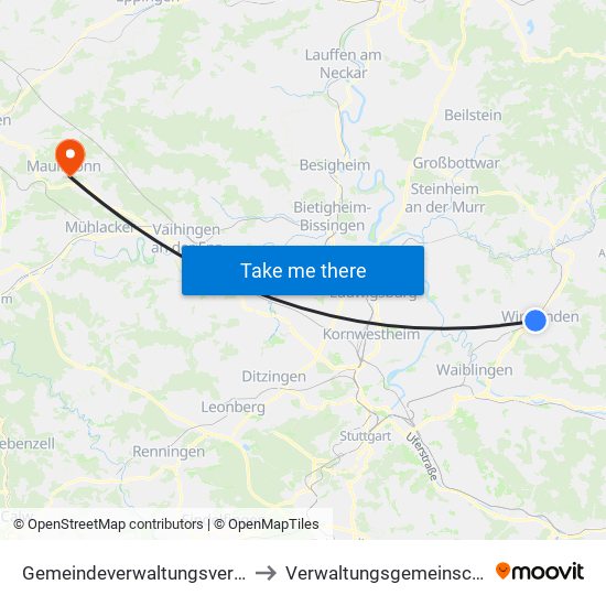 Gemeindeverwaltungsverband Winnenden to Verwaltungsgemeinschaft Maulbronn map