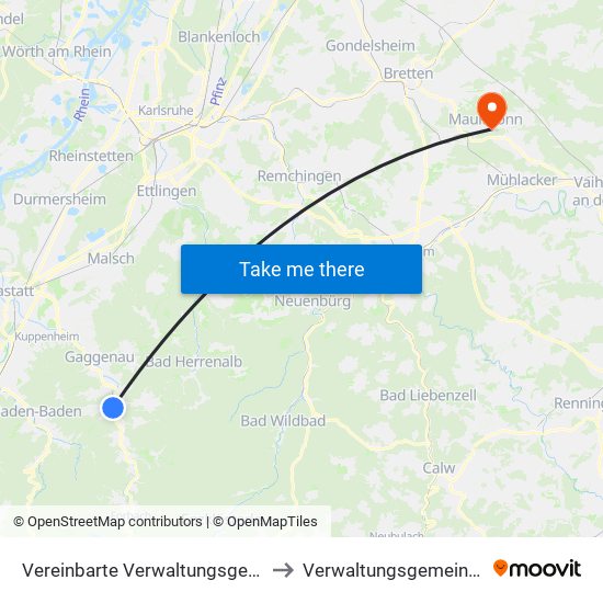 Vereinbarte Verwaltungsgemeinschaft Gernsbach to Verwaltungsgemeinschaft Maulbronn map