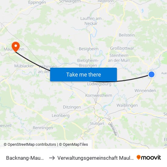 Backnang-Maubach to Verwaltungsgemeinschaft Maulbronn map