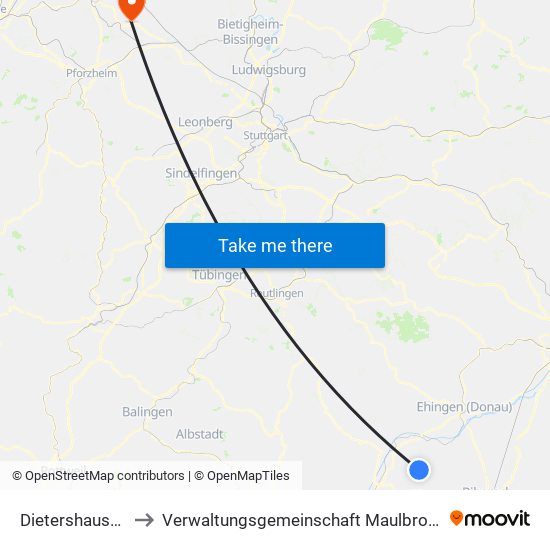 Dietershausen to Verwaltungsgemeinschaft Maulbronn map