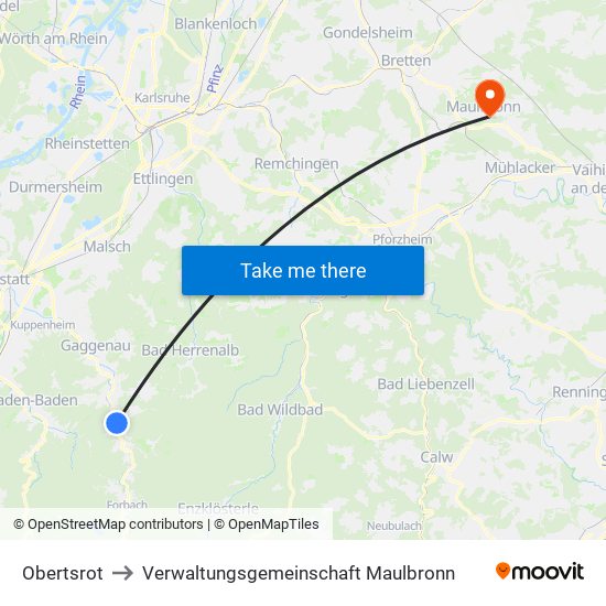 Obertsrot to Verwaltungsgemeinschaft Maulbronn map