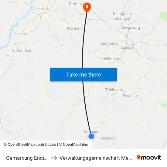 Gemarkung Endingen to Verwaltungsgemeinschaft Maulbronn map